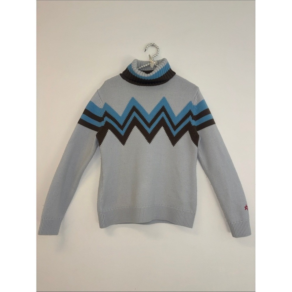 Perfect Moment Light Blue Chevron Zip-Turtleneck Sweater - Picture 3 of 9